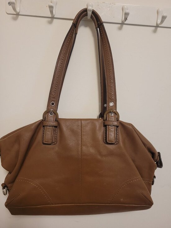 Coach Handbags - VTG Coach Brown Leather Tote Bag Purple Interior Zip Closure Y2K 2000s vampire